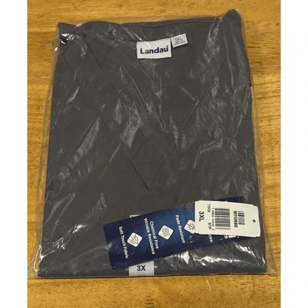 Landau Steel Gray Reversible‎ V-Neck Gray Scrub Top Size 3XL - 7502